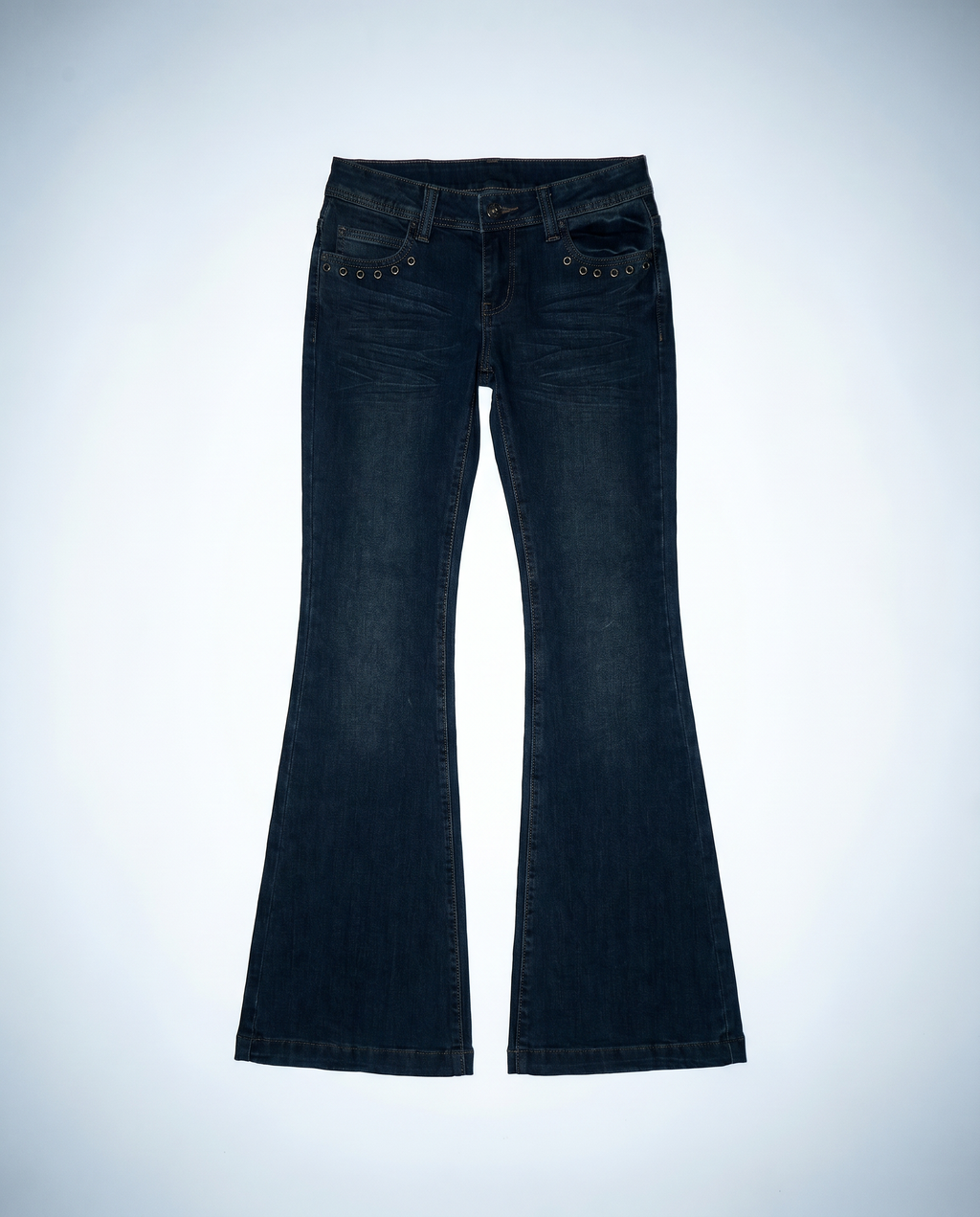 Low Rise Flare Jeans with Eyelet Detail