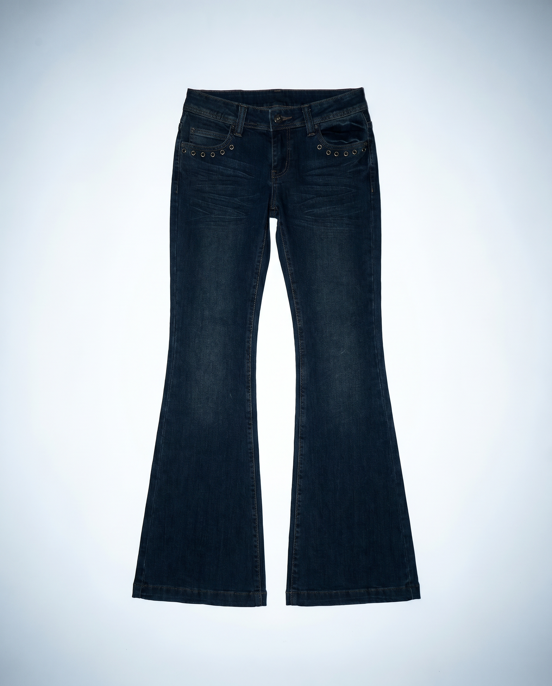 Low Rise Flare Jeans with Eyelet Detail