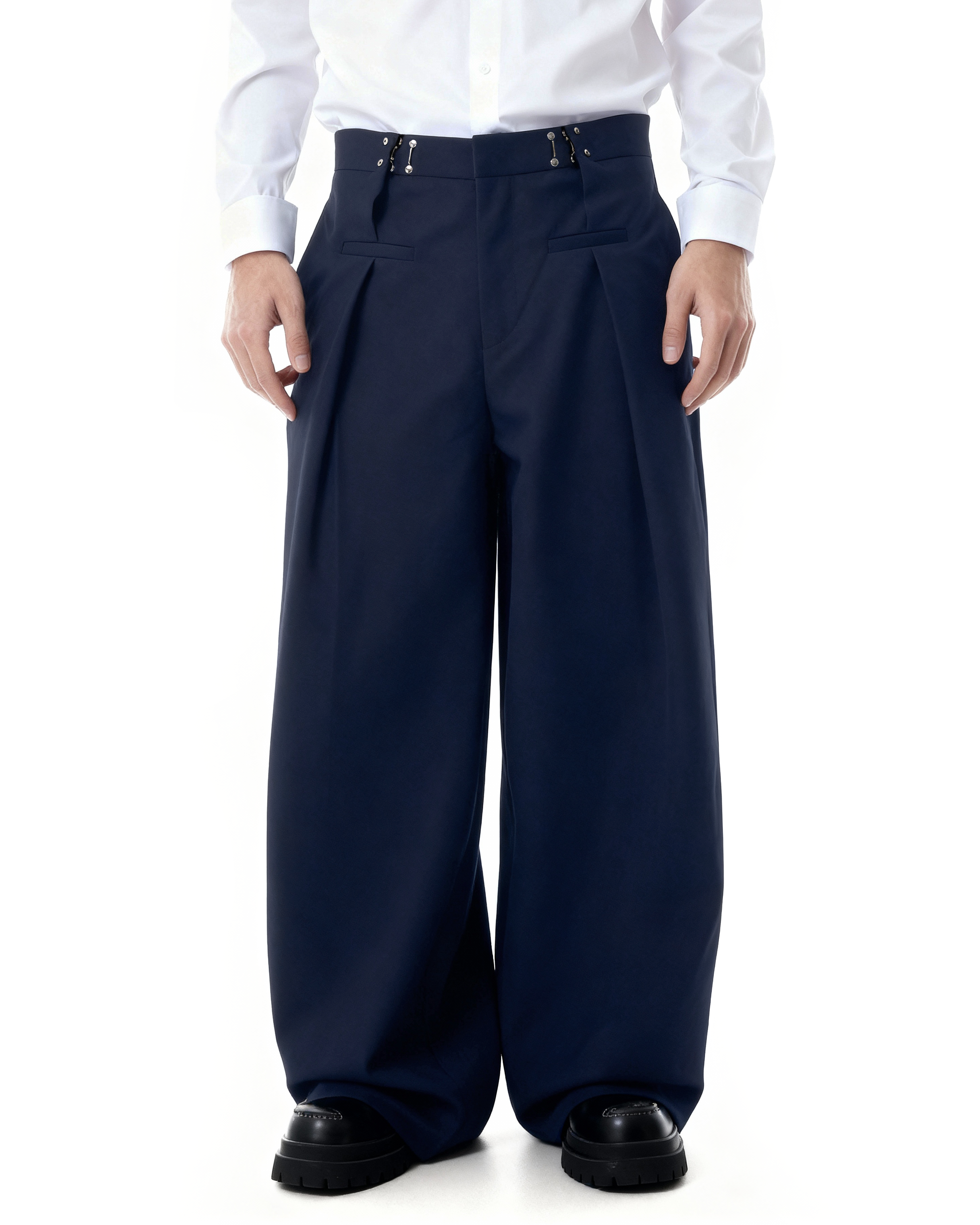 Adjustable Waist Hook Pleated Pants