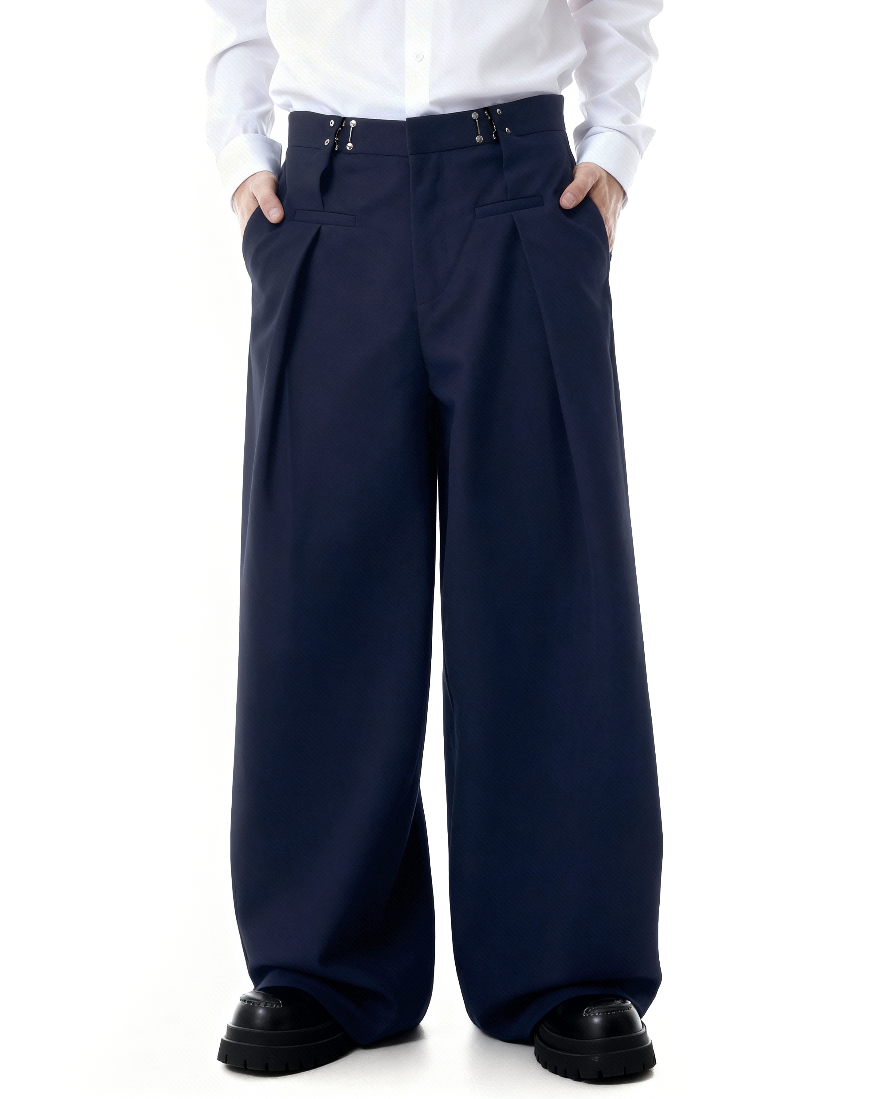 Adjustable Waist Hook Pleated Pants