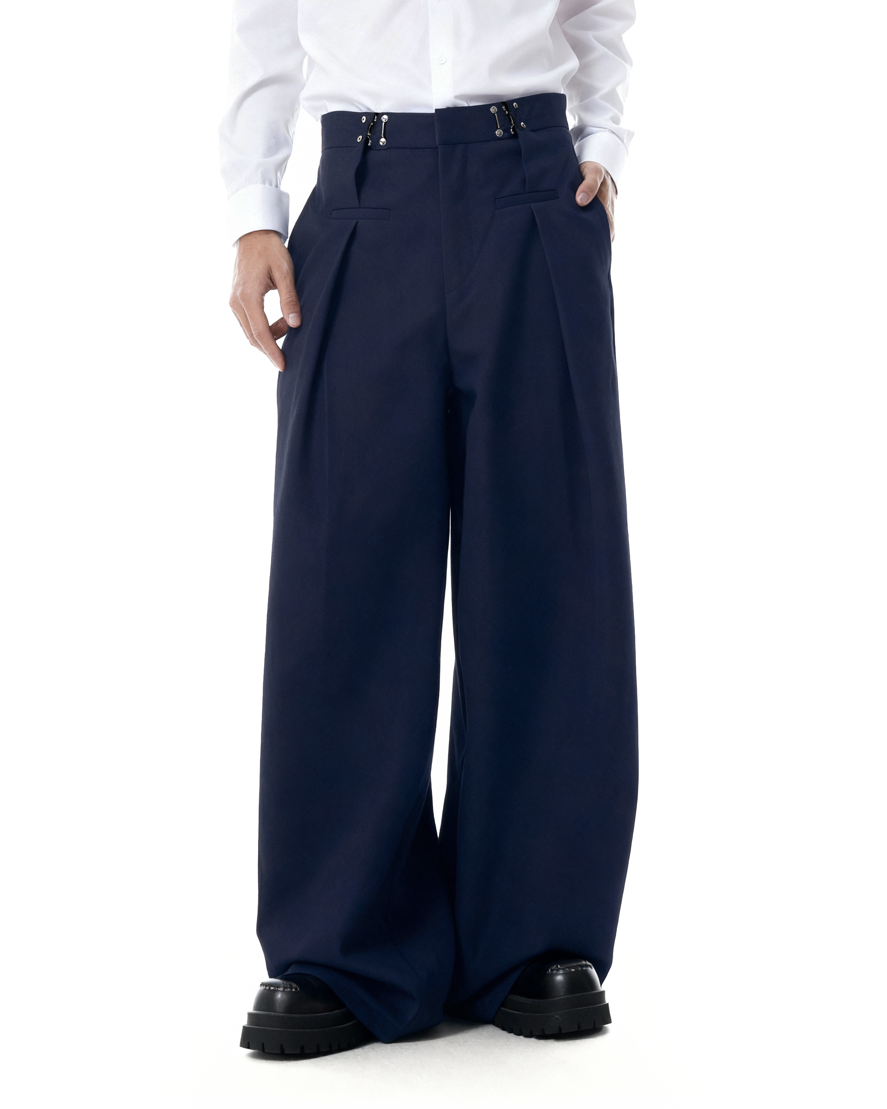 Adjustable Waist Hook Pleated Pants