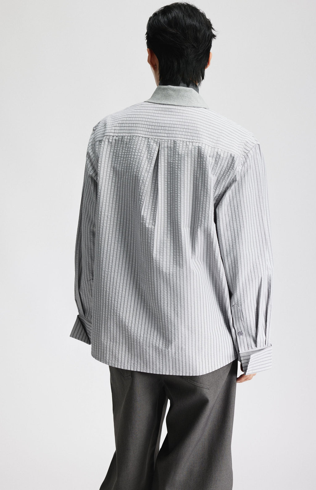 Contrast Collar Pinstripe Long Sleeve Button Shirt