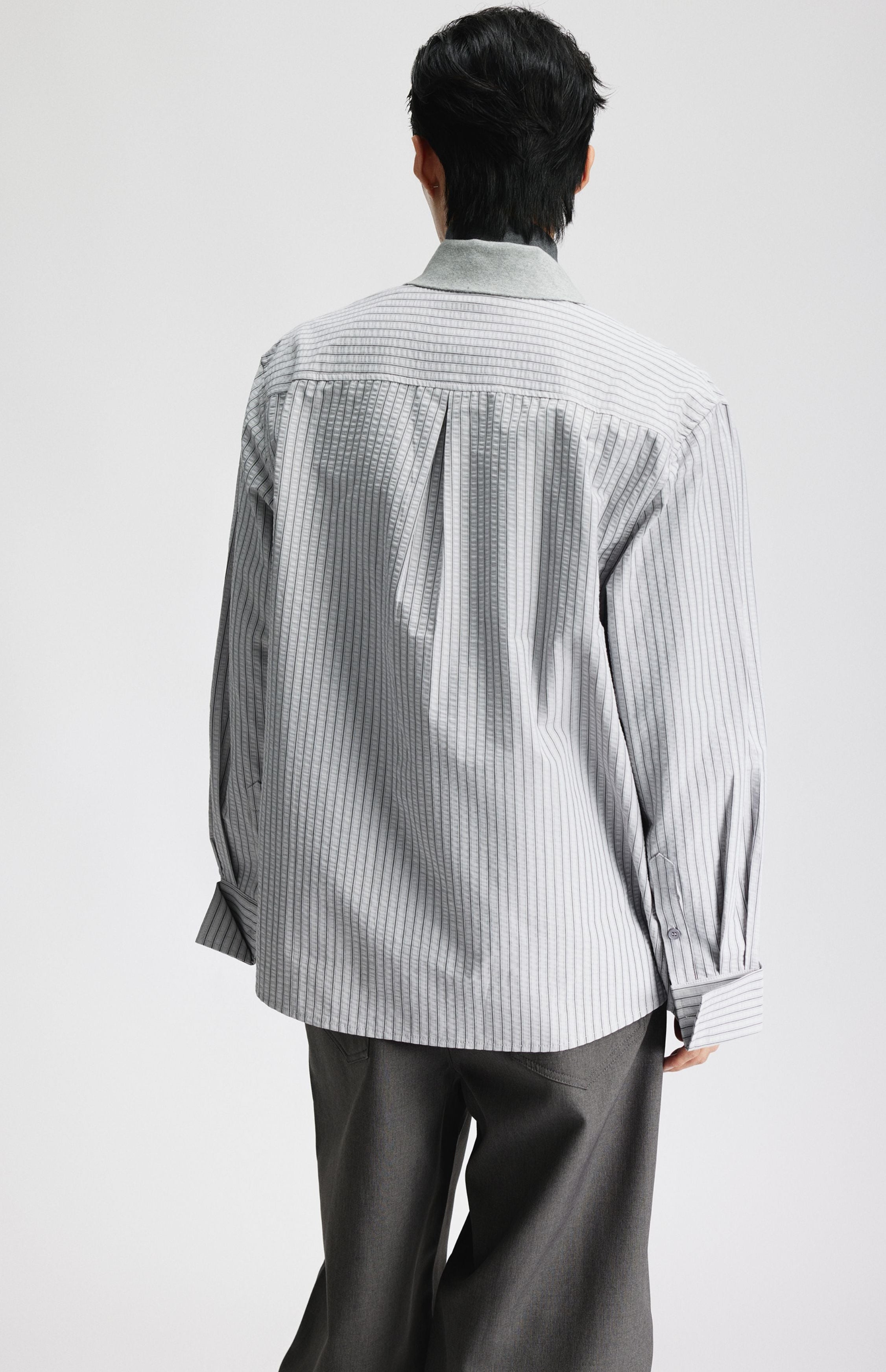 Contrast Collar Pinstripe Long Sleeve Button Shirt