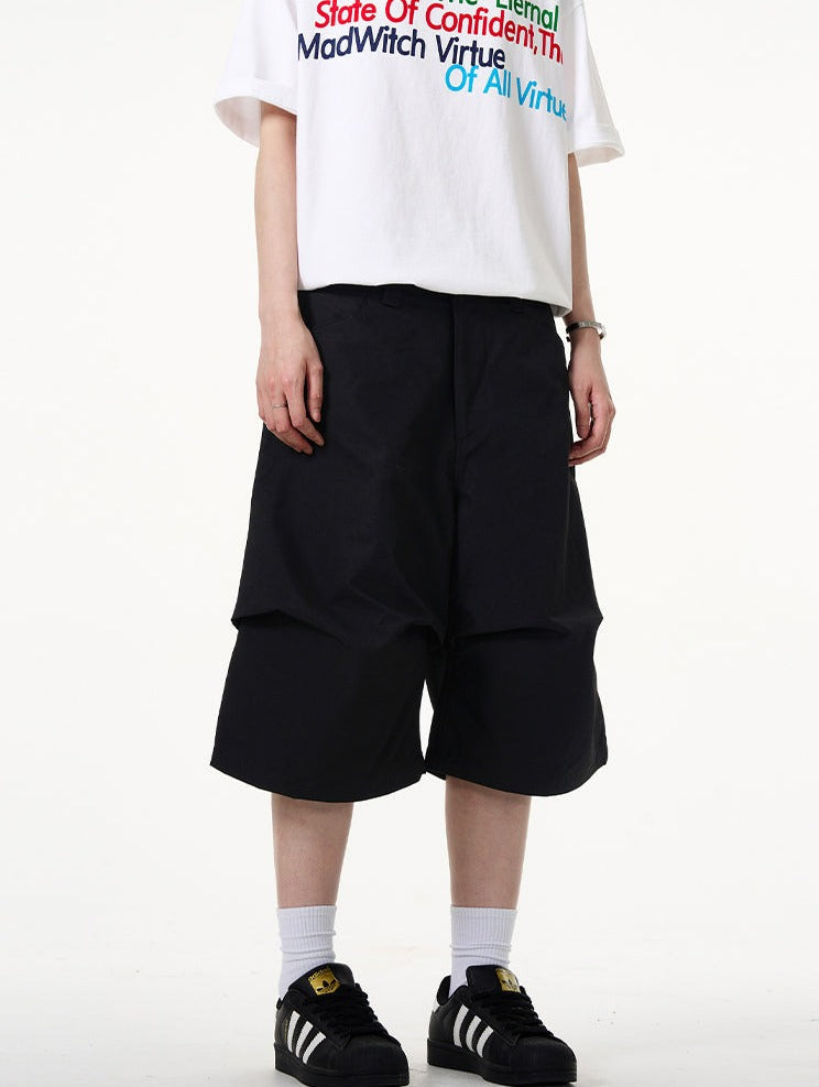 Wide-Leg Utility Knee-Length Capri Shorts