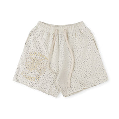 SAINT VANITY Rhinestone Embellished Graphic Casual Shorts - Cream / Off-White
