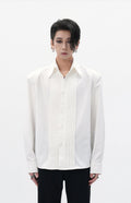 Boxy Pleated Front Pointed Collar Tuxedo Shirt
