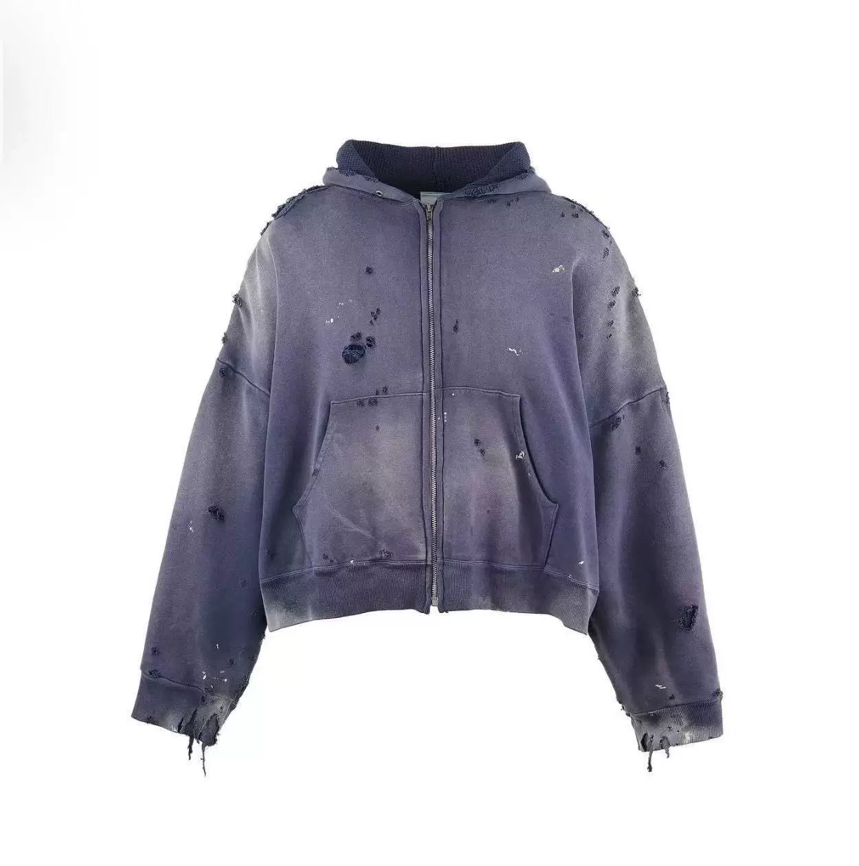 Saint Michael Distressed Full-Zip Hoodie - Vintage Purple/Blue