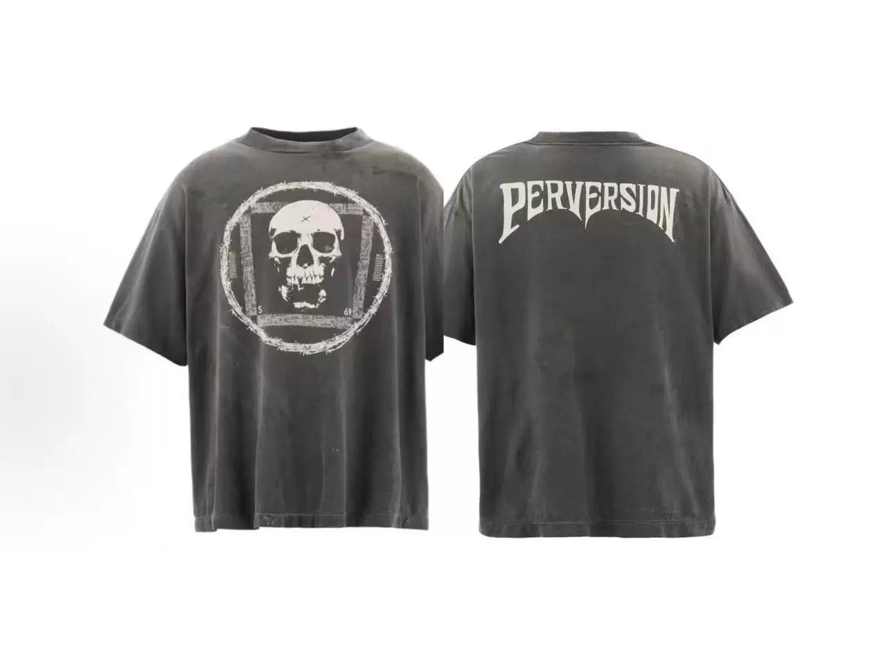 Saint Michael Skull & "PERVERSION" Vintage T-Shirt - Black