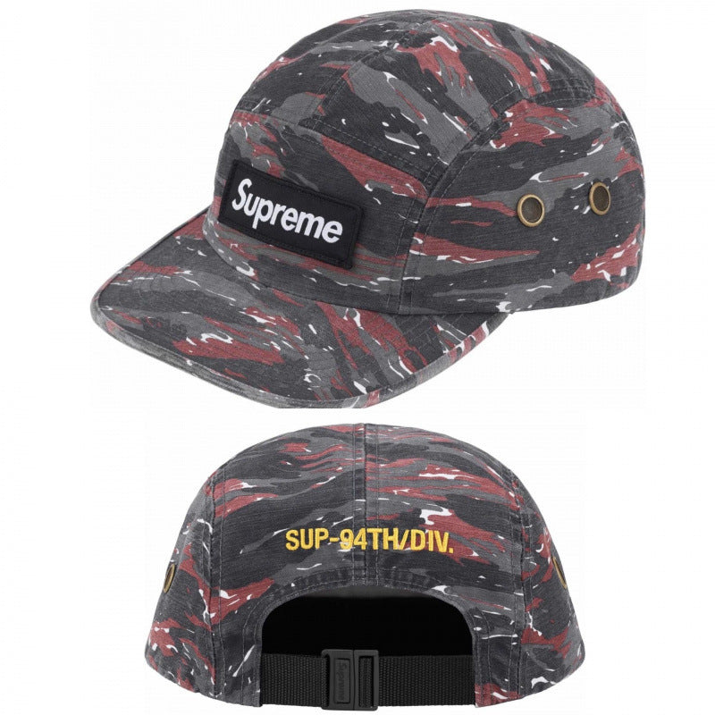 Supreme Red and Black Tiger Stripe Camo 5-Panel Box Logo Camp Cap
