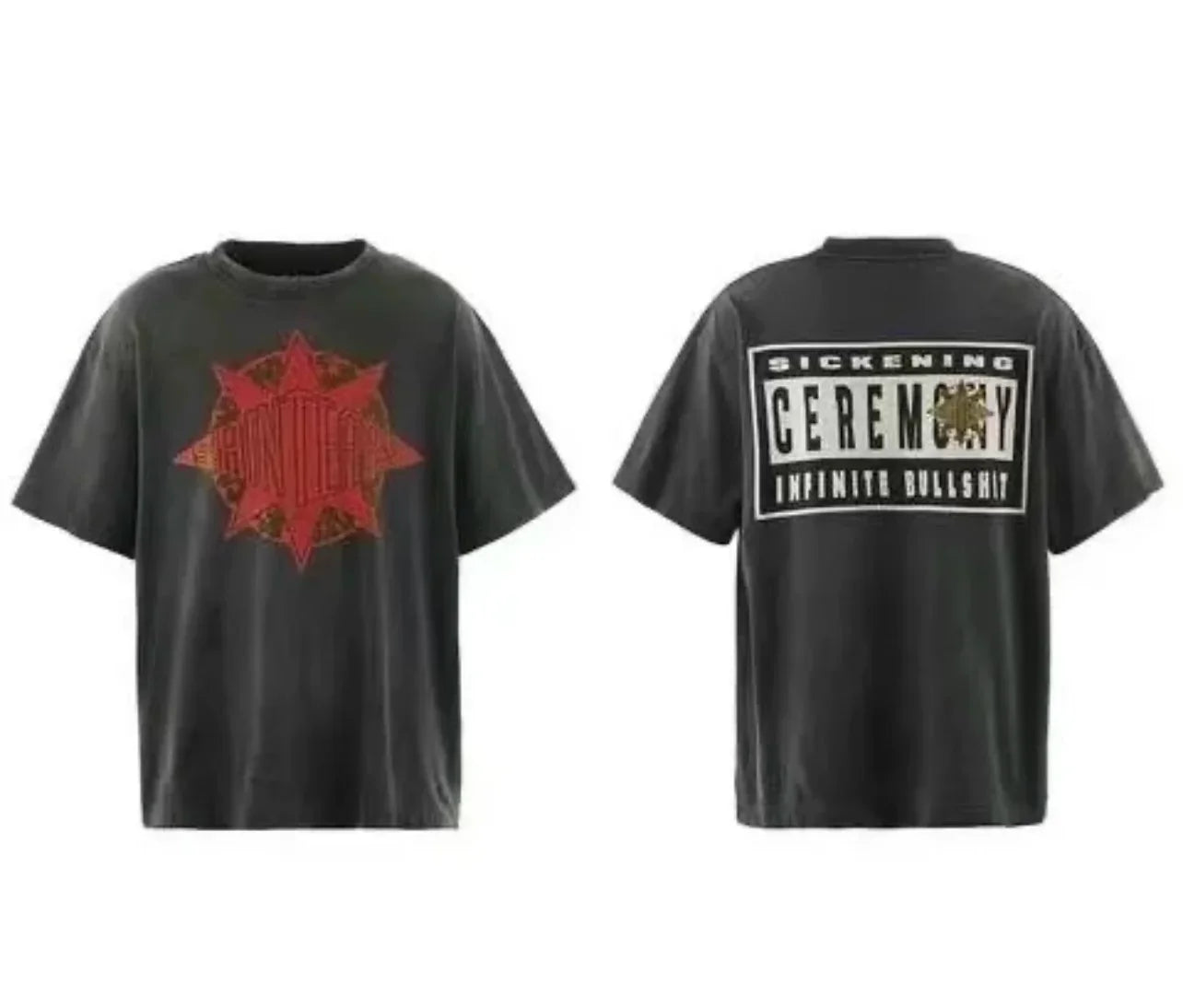 Saint Michael Red Starburst & "SICKENING CEREMONY" Vintage T-Shirt - Black