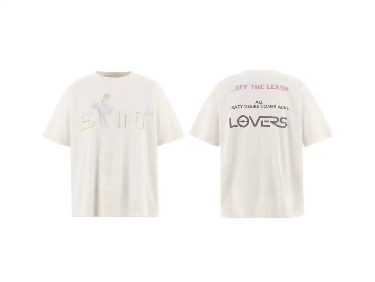Saint Michael Neon Outline & "OFF THE LEASH LOVERS" Vintage  T-Shirt - Off-White