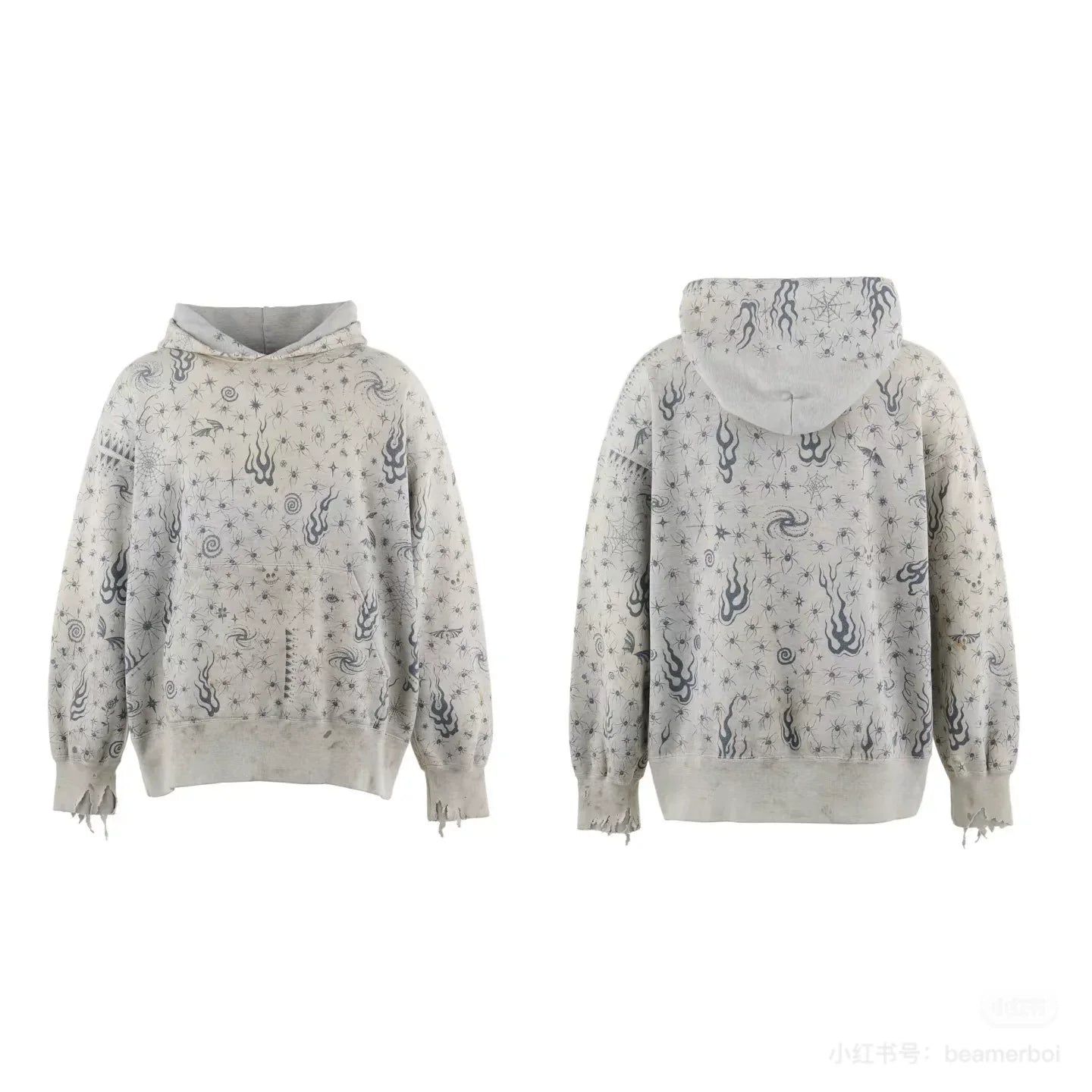 Saint Michael Tattoo All-Over Print Hoodie - Heather Grey