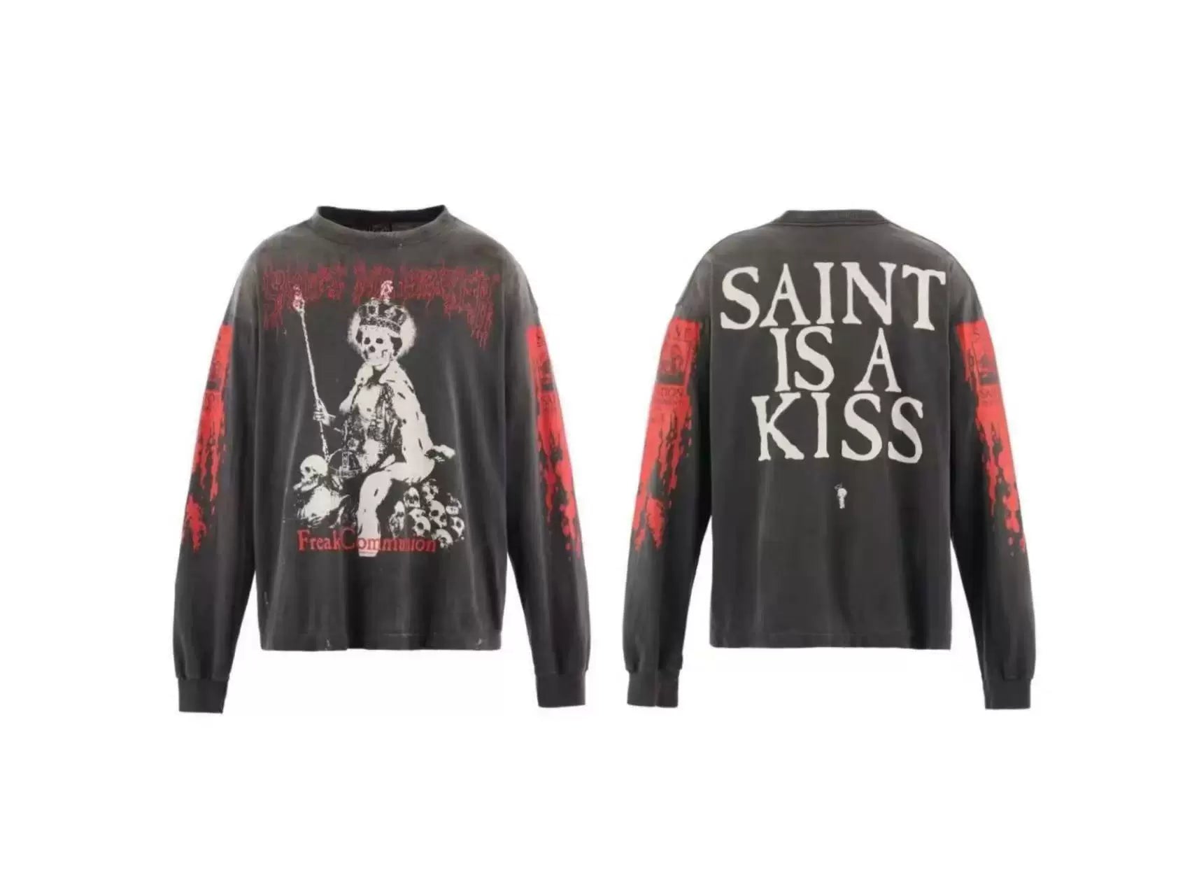 Saint Michael Skeleton & "SAINT IS A KISS" Long Sleeve - Black