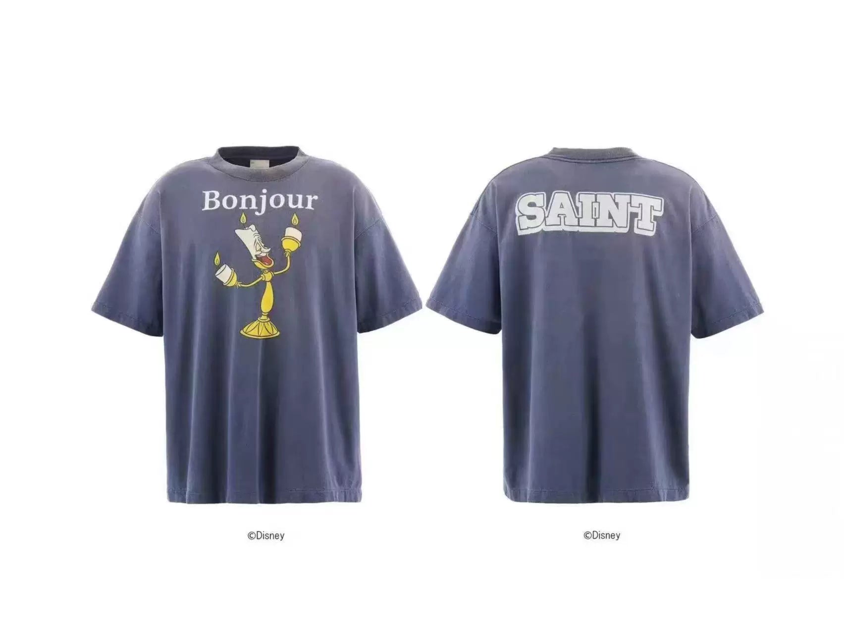Saint Michael x Disney "Bonjour" Lumiere Graphic Vintage   T-Shirt - Blue
