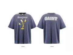 Saint Michael x Disney "Bonjour" Lumiere Graphic Vintage   T-Shirt - Blue