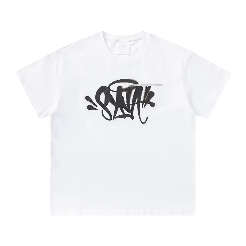 Syna World Vintage Oversized Graffiti Tag Graphic Tee (White / Black)
