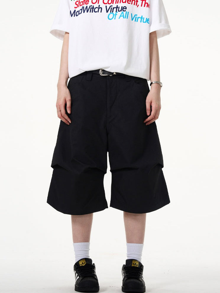 Wide-Leg Utility Knee-Length Capri Shorts