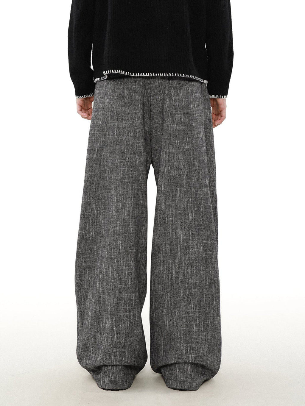 Wide Leg Textured Trousers with Strap Belt