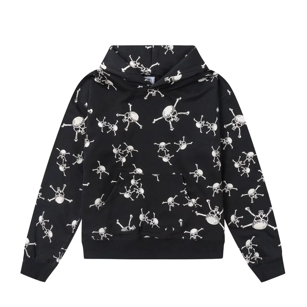 Saint Michael All-Over Skull Print Hoodie - Black