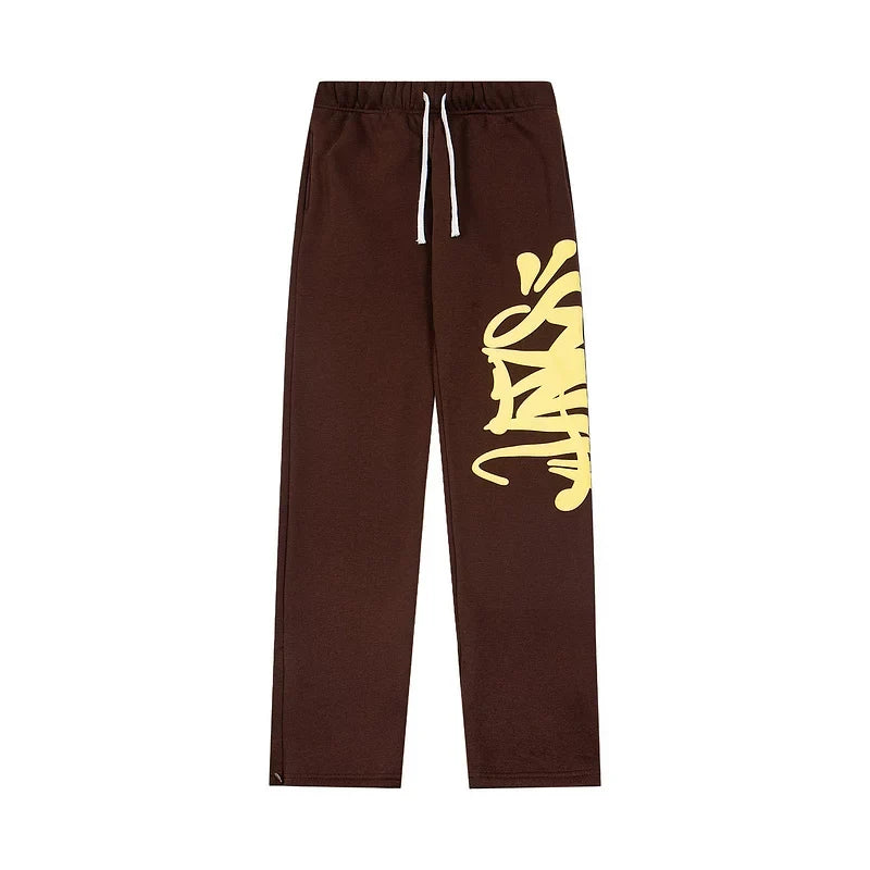 Syna World Vintage Urban Streetwear Graphic Sweatpants (Brown / Yellow)