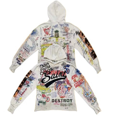 Saint Michael All-Over Graffiti Print "SAINT" Hoodie - Off-White
