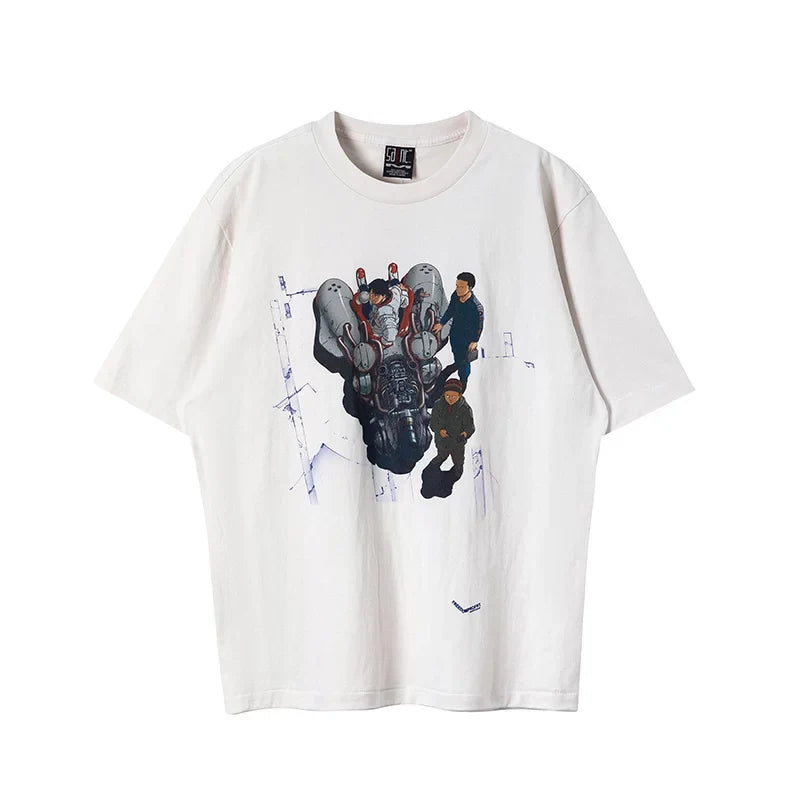 Saint Michael Sci-Fi Mech & Character Art Vintage T-Shirt - Off-White