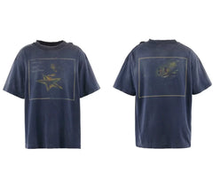 Saint Michael Star Frame Graphic Vintage T-Shirt - Blue