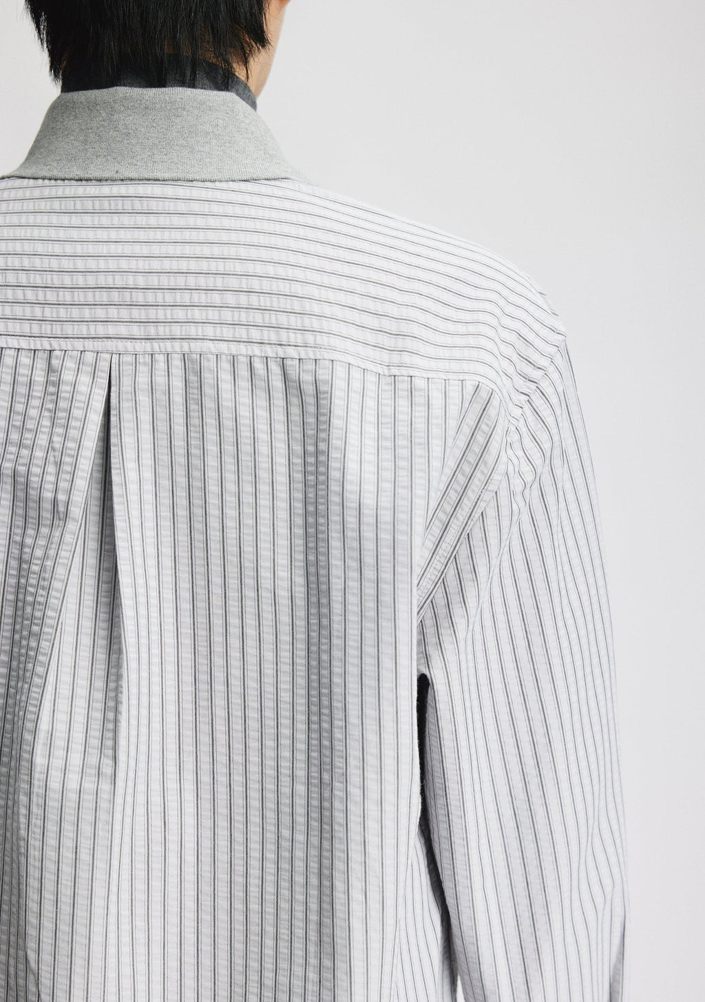 Contrast Collar Pinstripe Long Sleeve Button Shirt