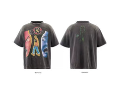 Saint Michael "13" & Multi-Face Graphic Vintage  T-Shirt - Black