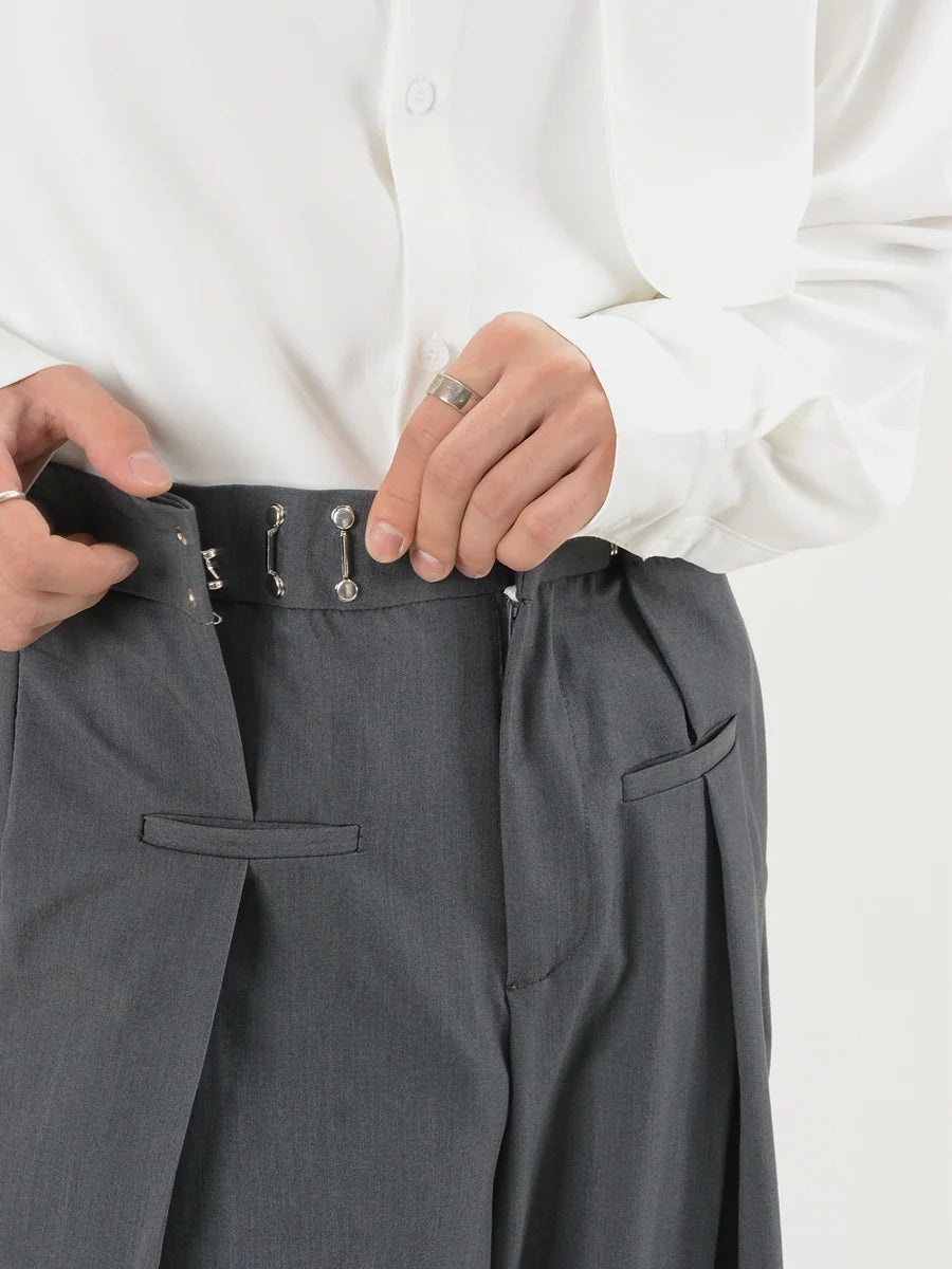 Adjustable Waist Hook Pleated Pants