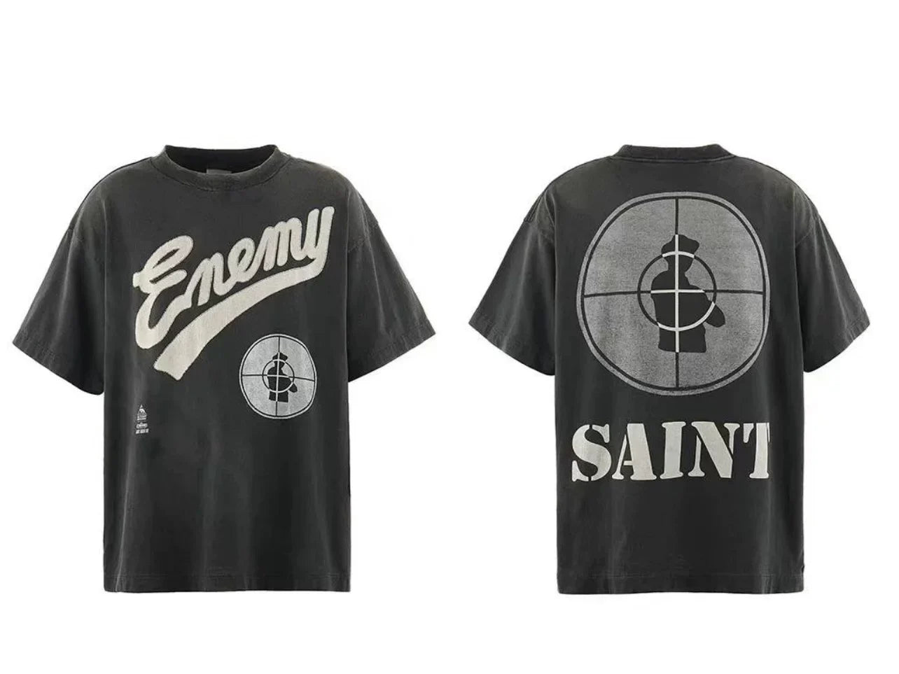 Saint Michael "Enemy" & Target Graphic Vintage T-Shirt - Black