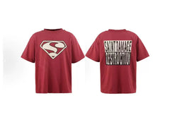 Saint Michael Shield & Damage Destruction Vintage  T-Shirt - Burgundy