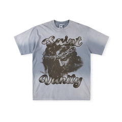SAINT VANITY Crown of Thorns Graphic Short-Sleeve T-Shirt - Blue / Acid Wash