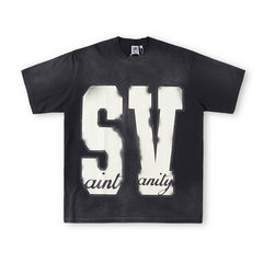 SAINT VANITY SV Logo Short-Sleeve Graphic T-Shirt - Black / Vintage Wash