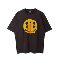 Saint Michael Multi-Eye Yellow Smiley Graphic Vintage T-Shirt - Black