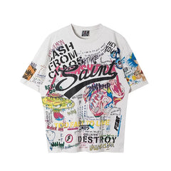 Saint Michael All-Over Graffiti & "Saint" Logo Vintage T-Shirt - Off-White