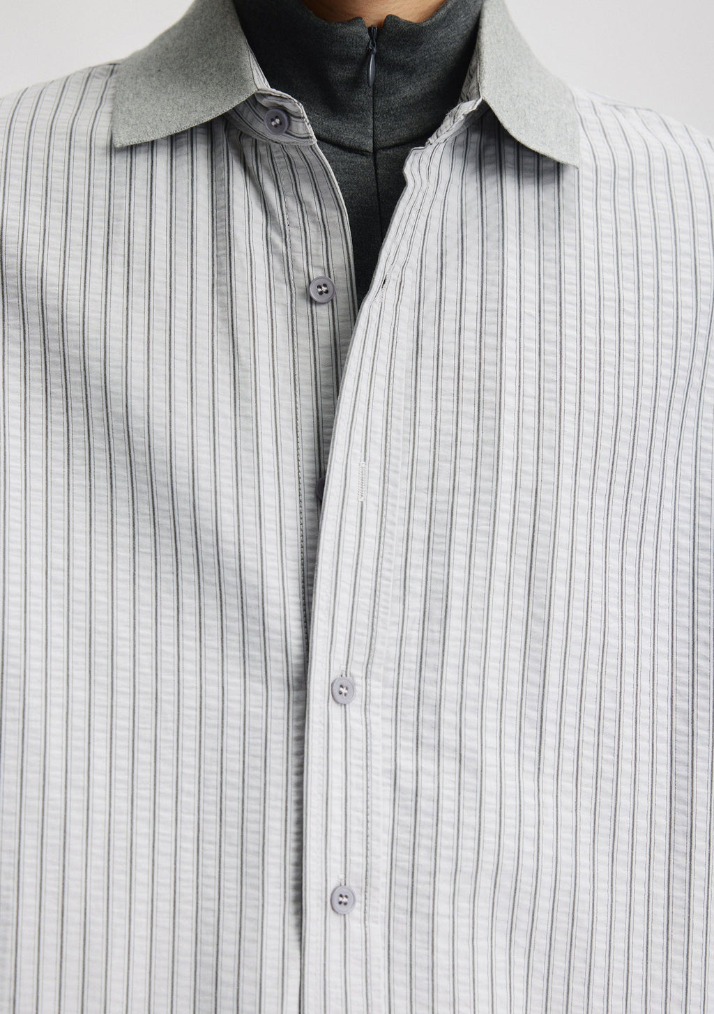 Contrast Collar Pinstripe Long Sleeve Button Shirt