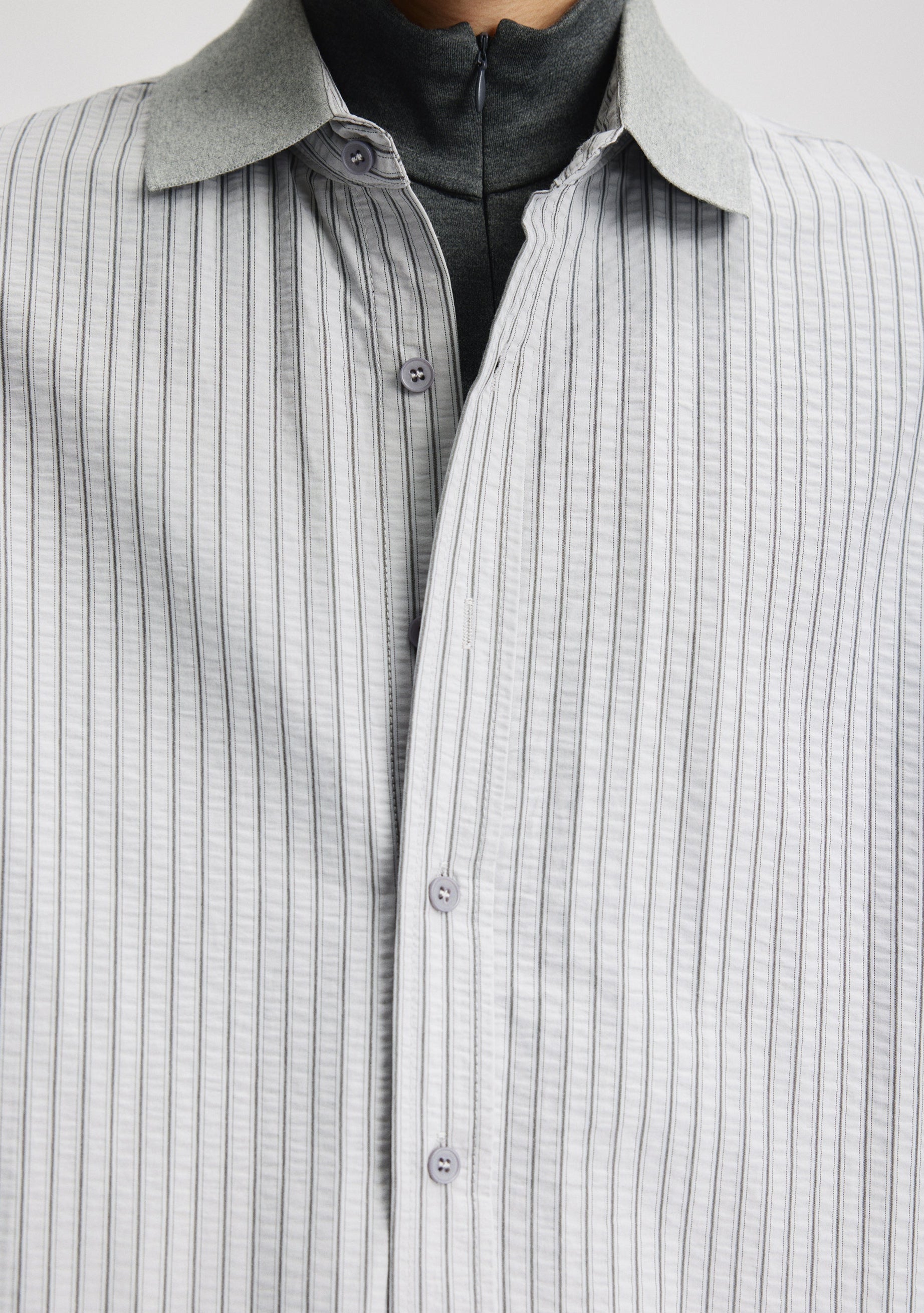 Contrast Collar Pinstripe Long Sleeve Button Shirt