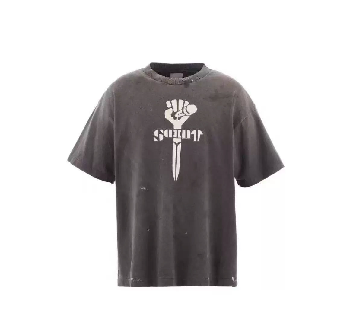Saint Michael Fist & Sword Logo Vintage T-Shirt - Black