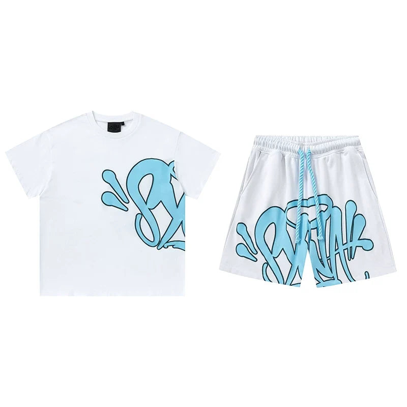 Syna World T-Shirt and Shorts Set (White / Light Blue)