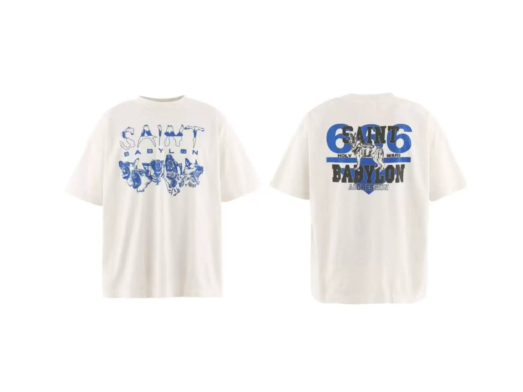 Saint Michael "SAINT BABYLON" Blue Graphic Vintage T-Shirt - Off-White