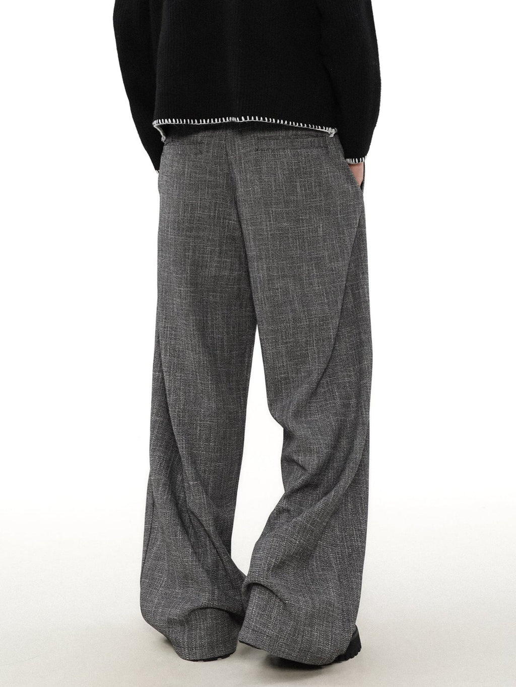 Wide Leg Textured Trousers with Strap Belt