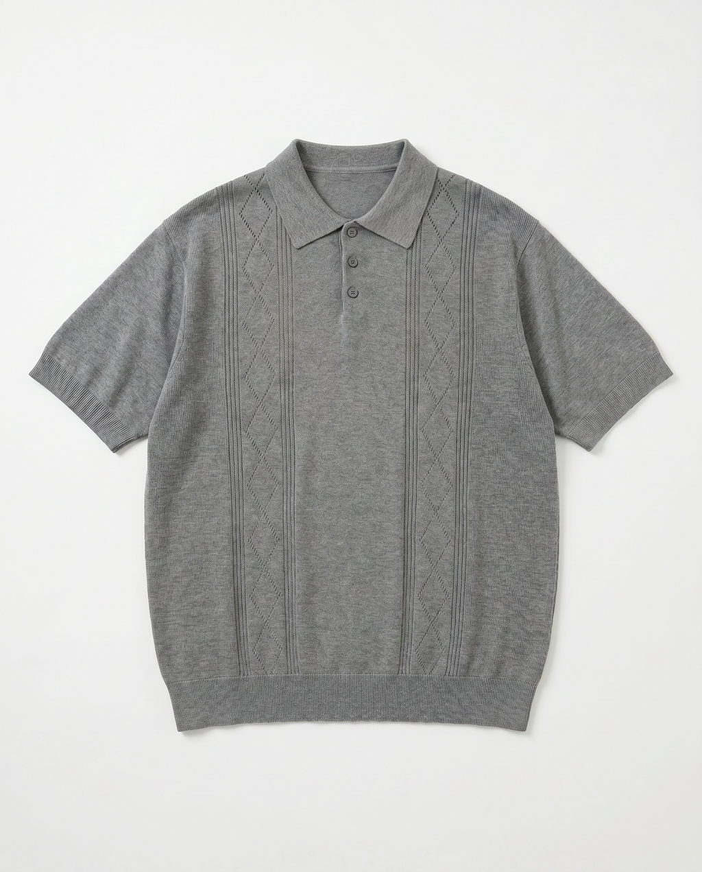 Open Rib Knit Stripe Polo Shirt