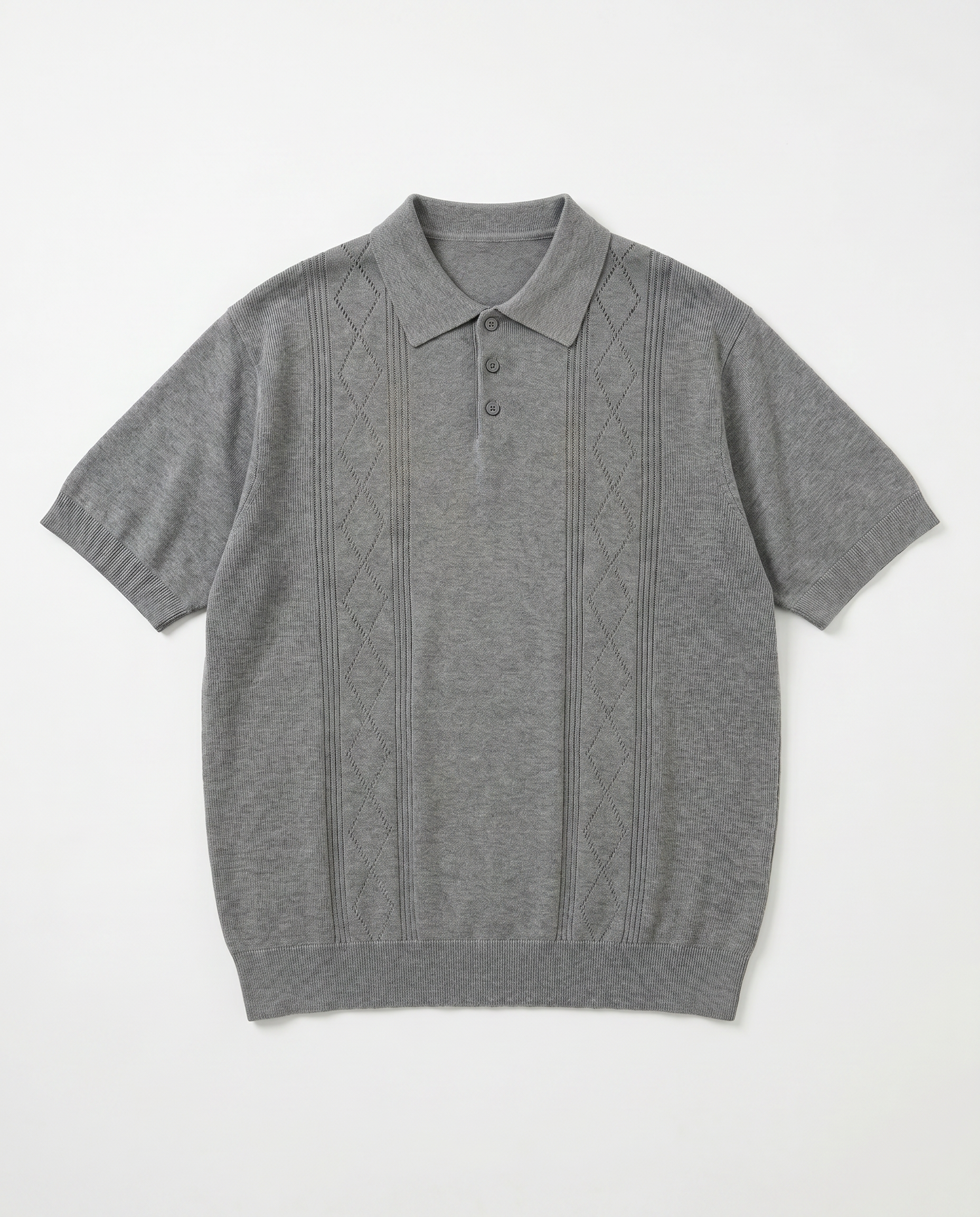 Open Rib Knit Stripe Polo Shirt