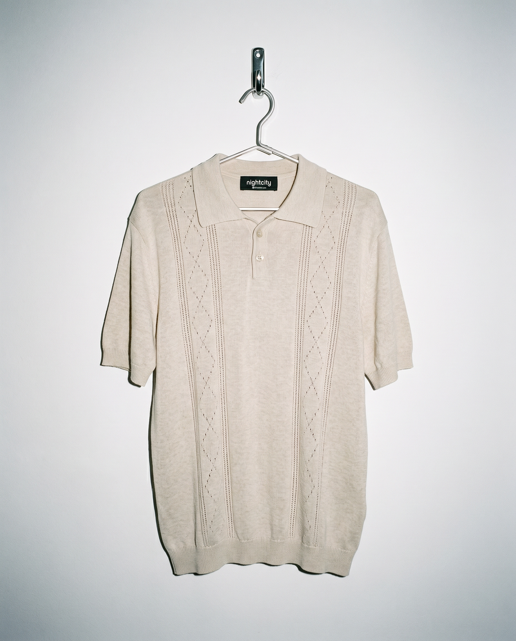 Open Rib Knit Stripe Polo Shirt