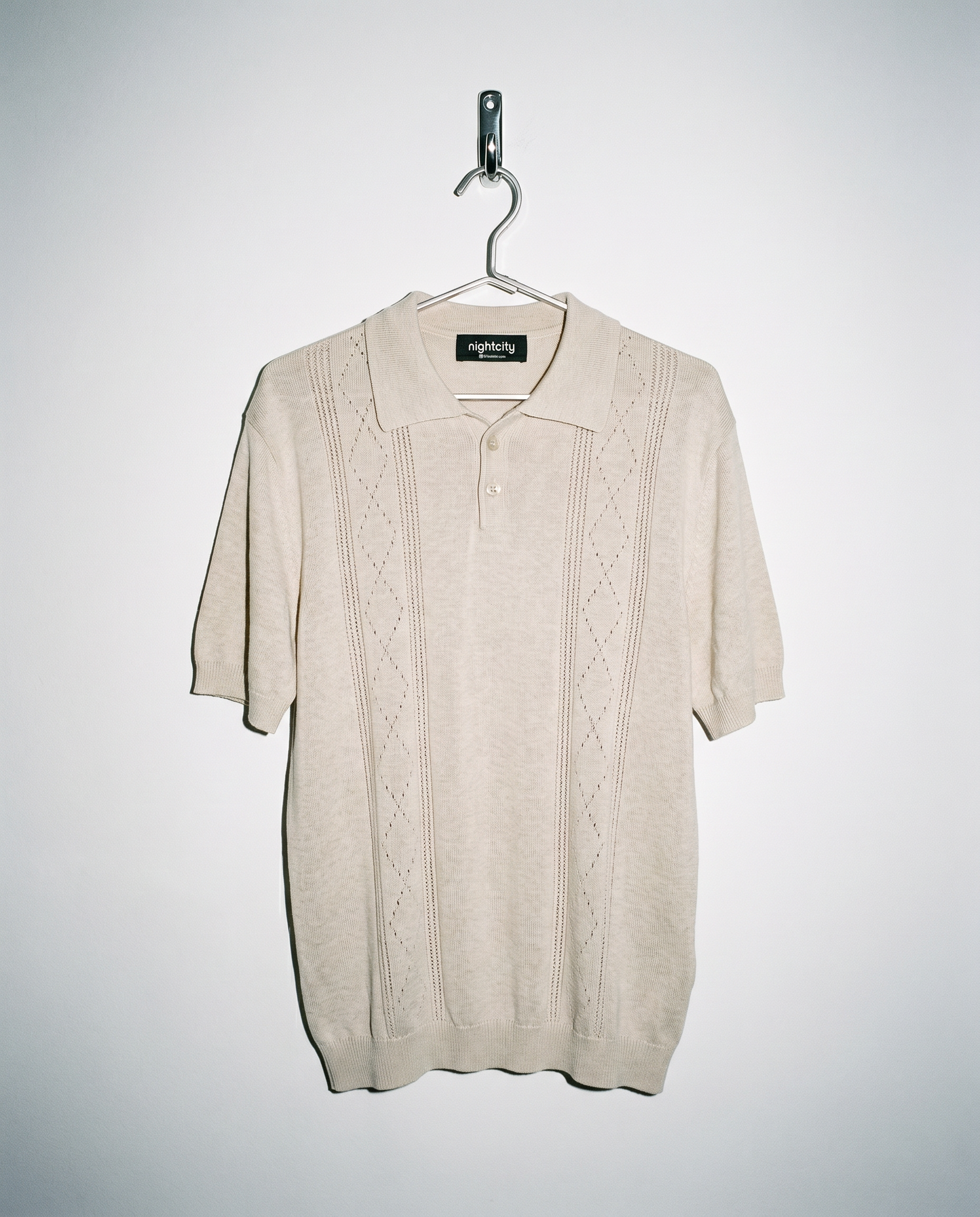 Open Rib Knit Stripe Polo Shirt