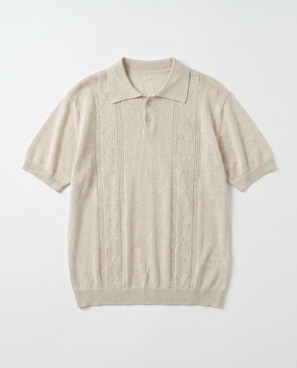Open Rib Knit Stripe Polo Shirt