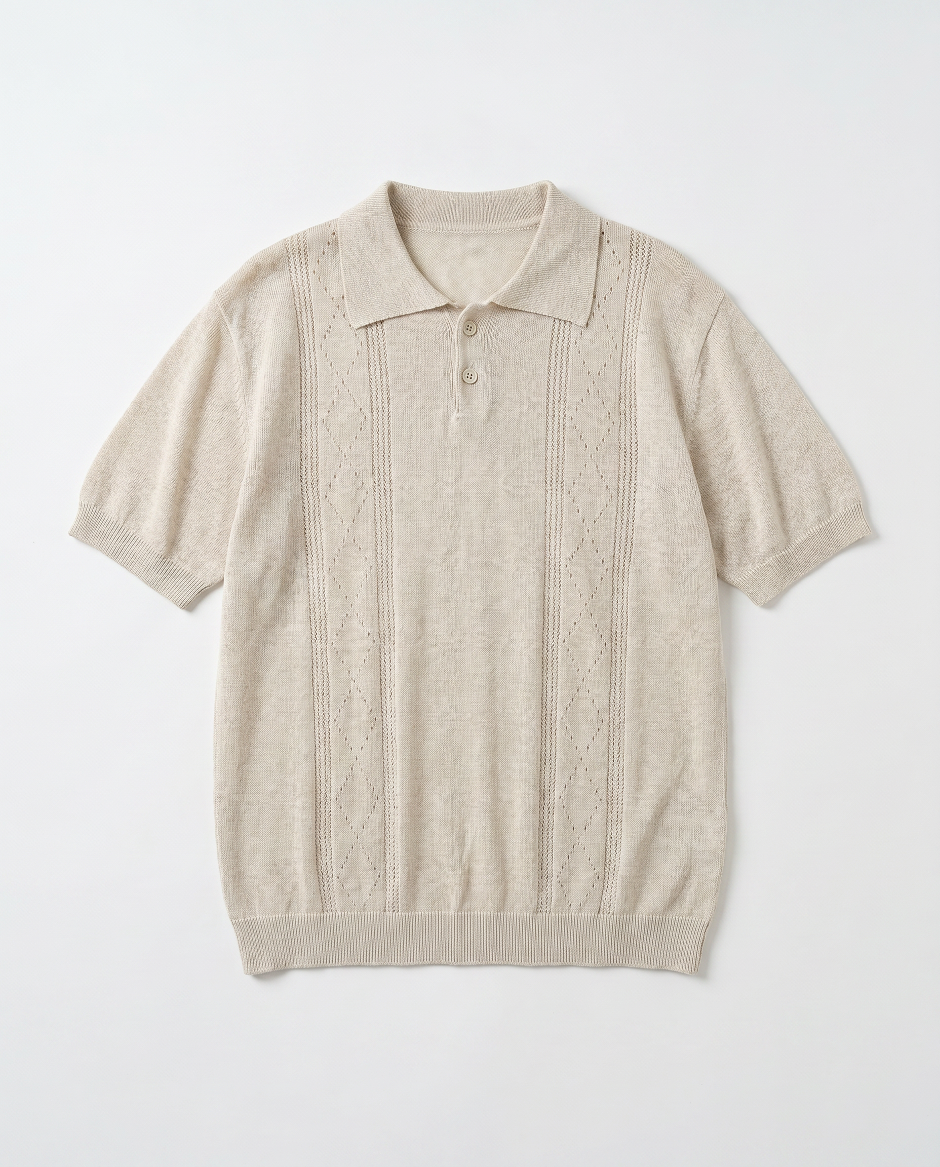 Open Rib Knit Stripe Polo Shirt