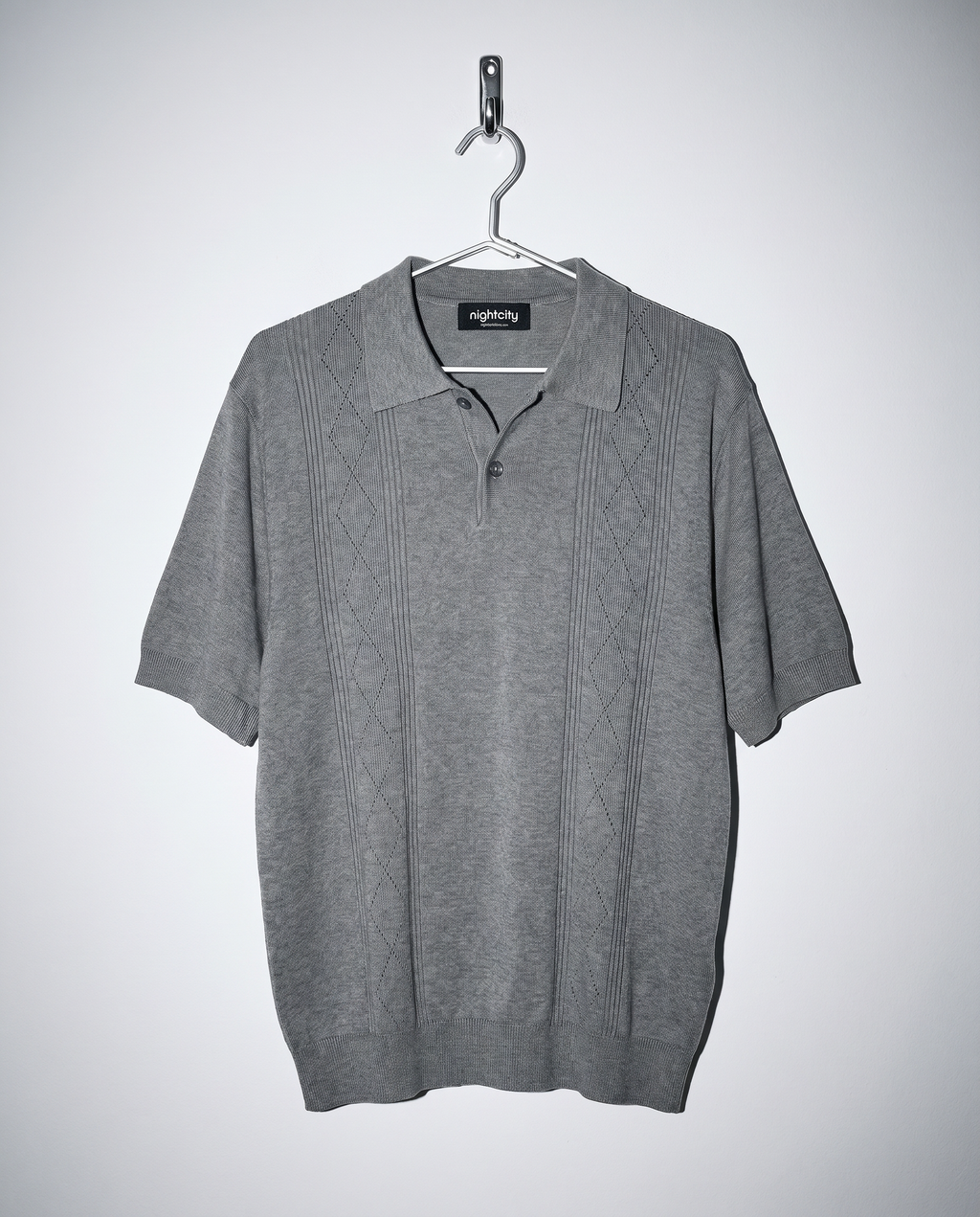 Open Rib Knit Stripe Polo Shirt