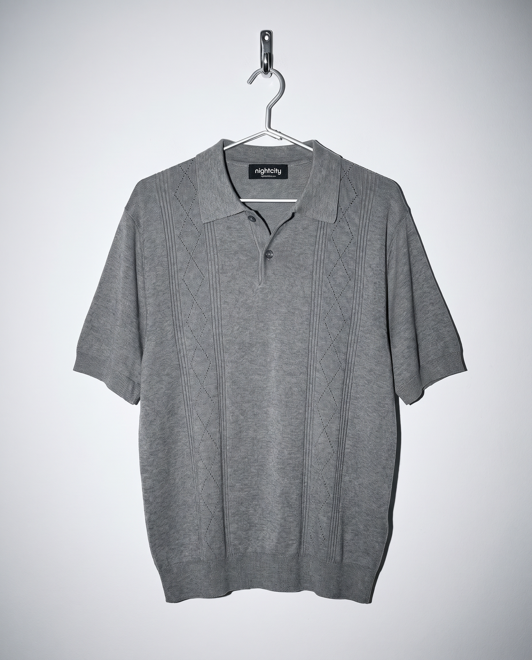Open Rib Knit Stripe Polo Shirt